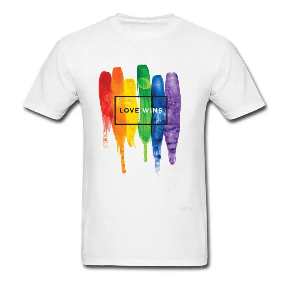Newest Watercolor-LGBT-Love-Wins-Rainbow-Paint-Typographic T-shirts Autumn O-Neck 100% Cotton Tees for Men T Shirt Customized Watercolor-LGBT-Love-Wins-Rainbow-Paint-Typographic white
