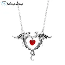 Dongsheng Vintage Juego de tronos collares de dragón doble vampiro Diaries Punk Rosa flor diablo colgantes de corazón para mujer Niña-3