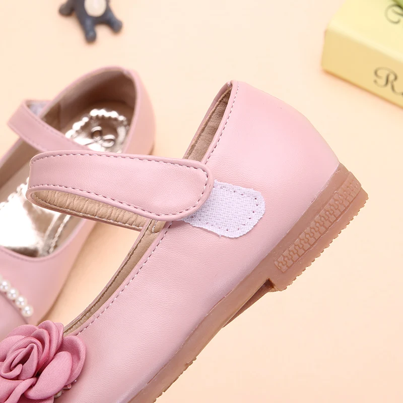 Bekamille Girls Leather Shoe Autumn Fashion Children Girls Princess Pearl Flower Flat Single Shoes Infant Girls Sneakers