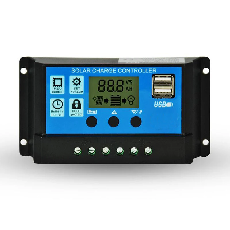 

12V/24V 10A 20A 30A PWM Solar Charge Controller with LCD Dual USB 5V Output Solar Cell Panel Charger Regulator PV