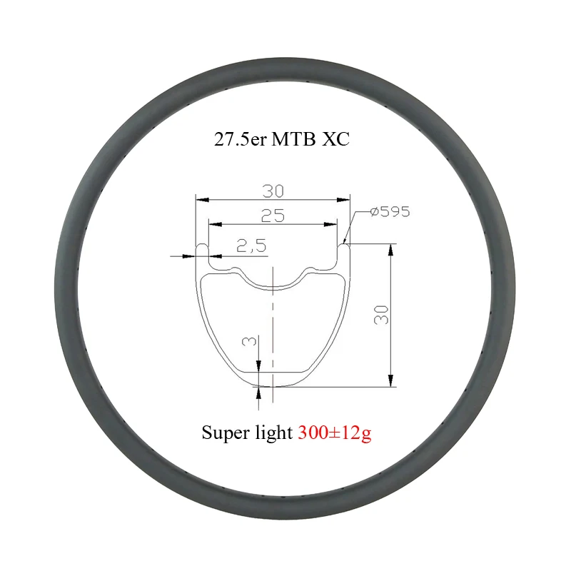 

Super Ligth 300g 27.5er 650B MTB XC 30mm x 30mm deep tubeless hookless carbon rim UD 24H 28H 32H 27inch mountain bike wheel