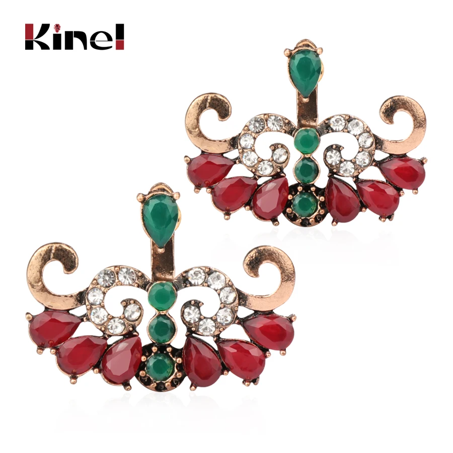 

Kinel Unique Turkish Antique Gold Stud Earrings For Women Resin Double Sided Crystal Earring Party Female Vintage Jewelry