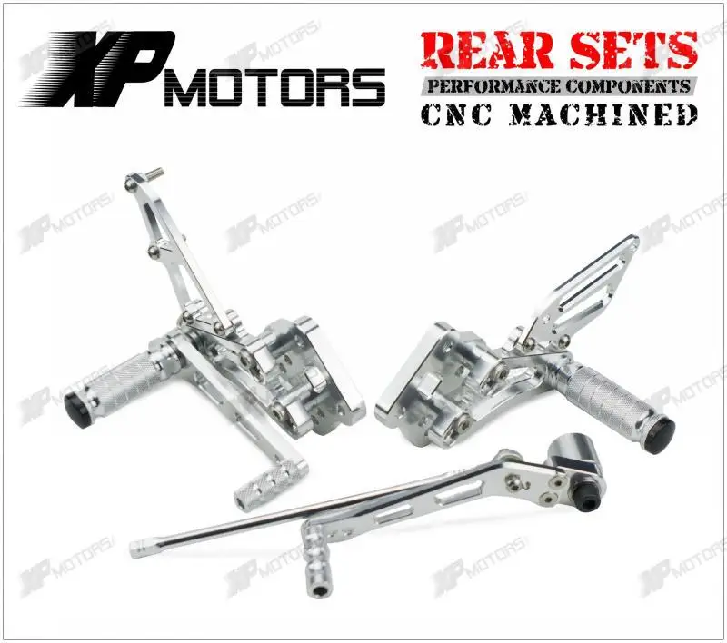 

New CNC Billet Racing Foot Pegs Adjustable Rearset Footrest Rear Sets For Suzuki GSX-R600 2006 2007 2008 2009 2010 Silver