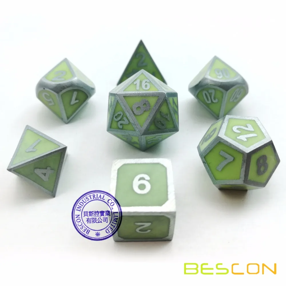 Bescon супер светится в темноте металлические многогранные D & кости набор из 7