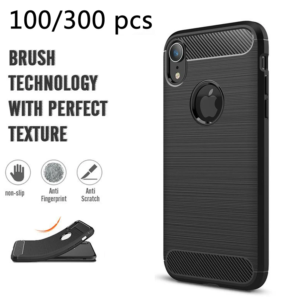 

100PCS For iphone X XS XR XS Max 6 6s 7 8 Plus Cases Carbon Fiber Brushed Soft TPU Silicone Case Soft GEL Shockproof Cover