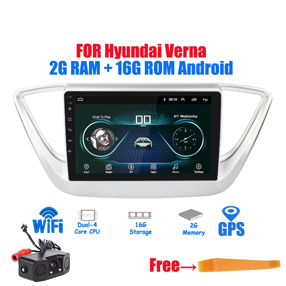 

2din Car Radio Android 8.1 Multimedia Player 2G + 16G Navigation GPS Player 9 inch For Hyundai solaris verna 2016 2017 autoradio
