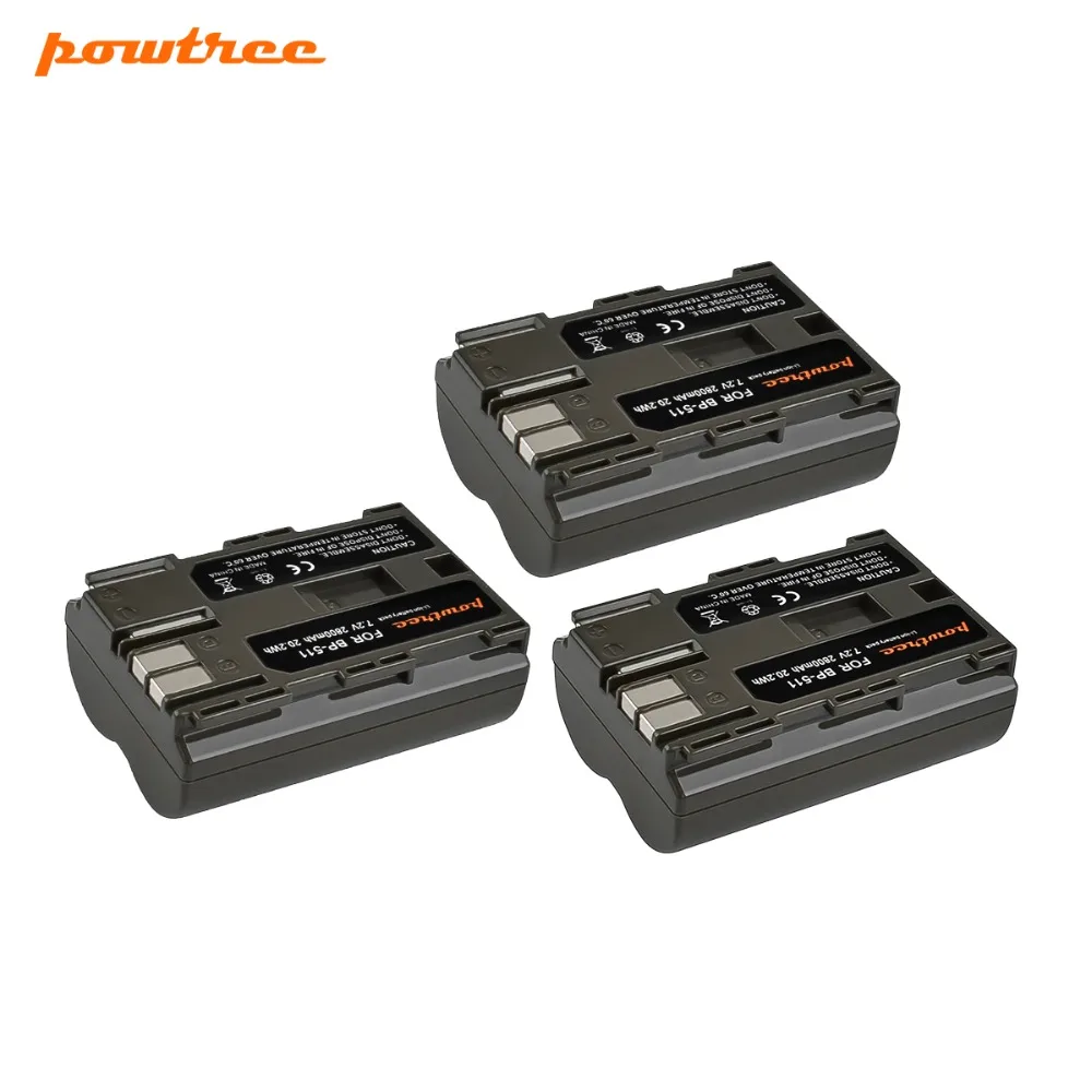 Powtree для Canon 3 шт. 7 2 в 2800 мАч BP511 BP-511 BP 511 BP511A Аккумулятор камеры EOS 300 5D 10D 20D PowerShot G1 G2 G3