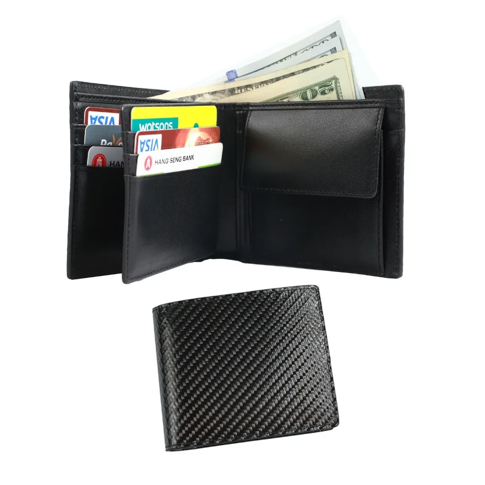 FancyStyle Mens Carbon Fiber Wallet Trifold Slim Leather Front Pocket RFID Blocking Wallets with
