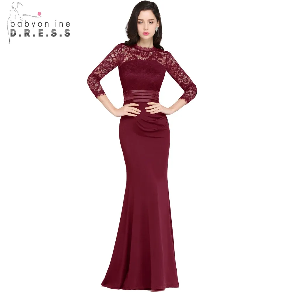 

Satin Lace Long Evening Dresses 2017 Mermaid O Neck Zipper-Up Floor Length Vestidos De Noite