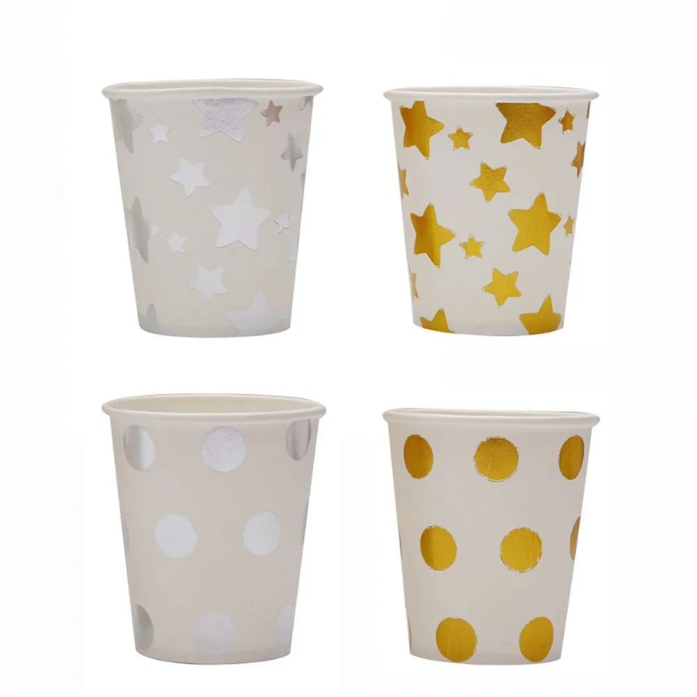 TPXCKz 10pcs Star Dot Foil Paper Cups Disposable Party Tableware Wedding Birthday Christmas Decor Baby Shower Kids Game Toy 2018