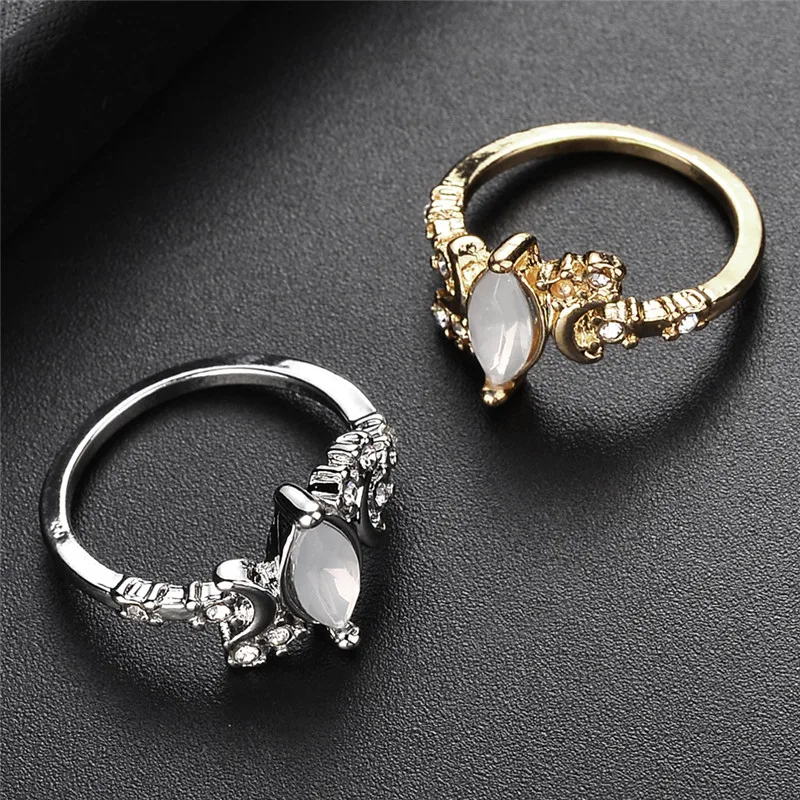 1Pc Gold Engagement Trendy Design Bohemia Moon White Opal Ring Wedding Rings For Women Thin Moon Ring Jewelry Women