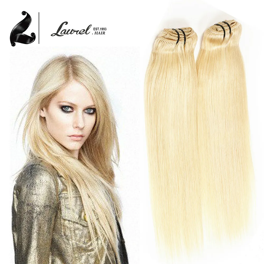 Clip In Human font b Hair b font Extensions 613 Blonde Color 80G font b Virgin