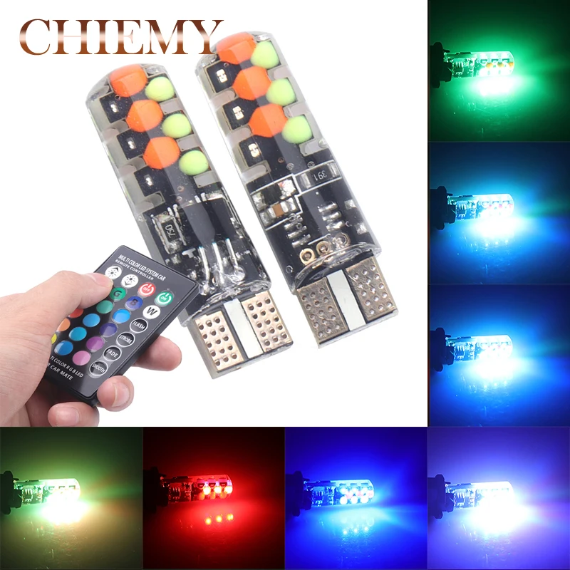 

2 Pieces T10 W5W LED Car Lights LED Bulbs RGB With Remote Control 194 168 501 Strobe Led Lamp Reading Lights White Red Amber 12V