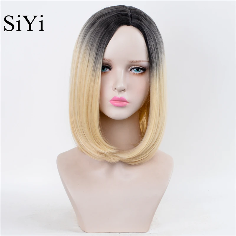 

Peruca Cosplay Free Shipping Rosa Hair Products Short Bob Straight Black Blonde Ombre Synthetic Wigs Cheap Good Quality