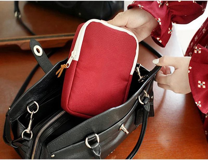 prativerdi Mini Zippered Lock Sqaure Storage Bag Headset box for Earphone Case SD Cards USB Power Bank Charger Travel Organizer5