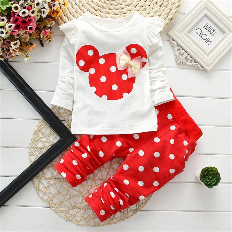 Детская одежда для новорожденных девочек; коллекция года; комплекты зимней одежды для маленьких девочек; хлопковый костюм с длинными рукавами и рисунком мышки; Bebes - Цвет: Красный