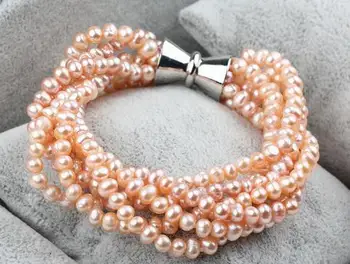 

Hot Sale Jewelry 6row 4-5mm Multi Strands Natural Pink Freshwater Pearl Bracelet Clasp