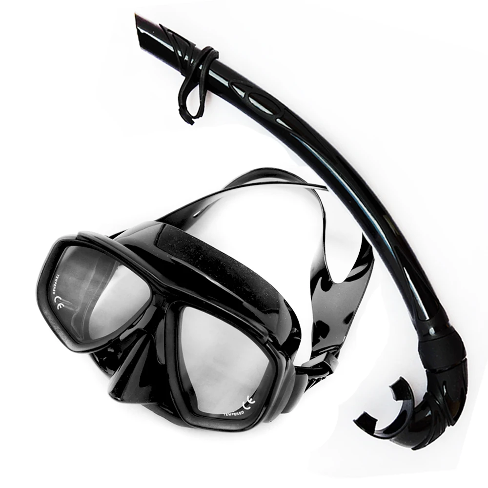 TOP SCUBA DIVING GEARS Low volume spearfishing mask and flexable silicone  snorkel diving set Black snorkel mask set for adult