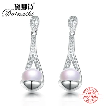 

Dainashi the new listing fashion women sterling silver pearl Spoon drop earings fine jewelry with Shiny zircon for Mother's Day