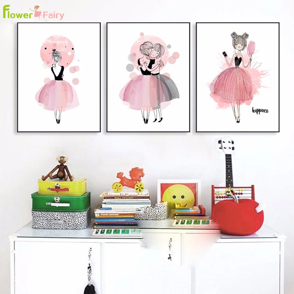 

Pink Cartoon Nordic Poster Pictures Baby Girl Room Decor For Living Room Wall Art Canvas Painting Picture Print Friends Unframed