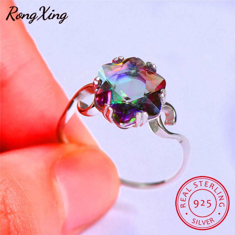 RongXing 3ct мистическая Радуга кольца для женщин Настоящее 925 пробы серебро циркон обручальное кольцо обручальное модное ювелирное изделие SV0009
