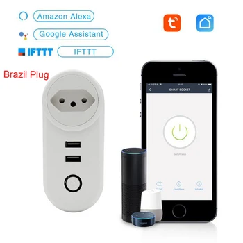 

Brazil WIFI Smart BR Plug With Dual USB Ports Timing Socket Wireless Outlet Voice Control Work with Alexa Google home