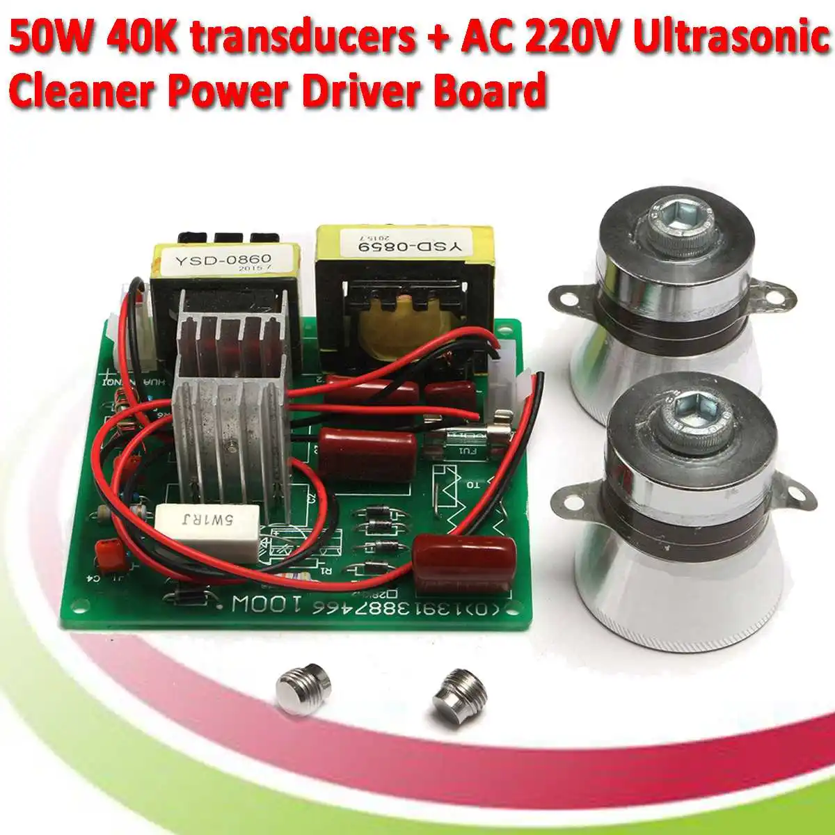 

New AC 220V 60W-100W Ultrasonic Cleaner Power Driver Frequency Tester Board With 2Pcs 50W 40KHZ Transducers