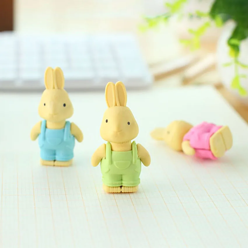 3D Kawaii 턱받이 바지 옷을 입은 토끼 지우개 고무 연필 지우개 무독성 학생 문구 학교 보상 사무용품 new