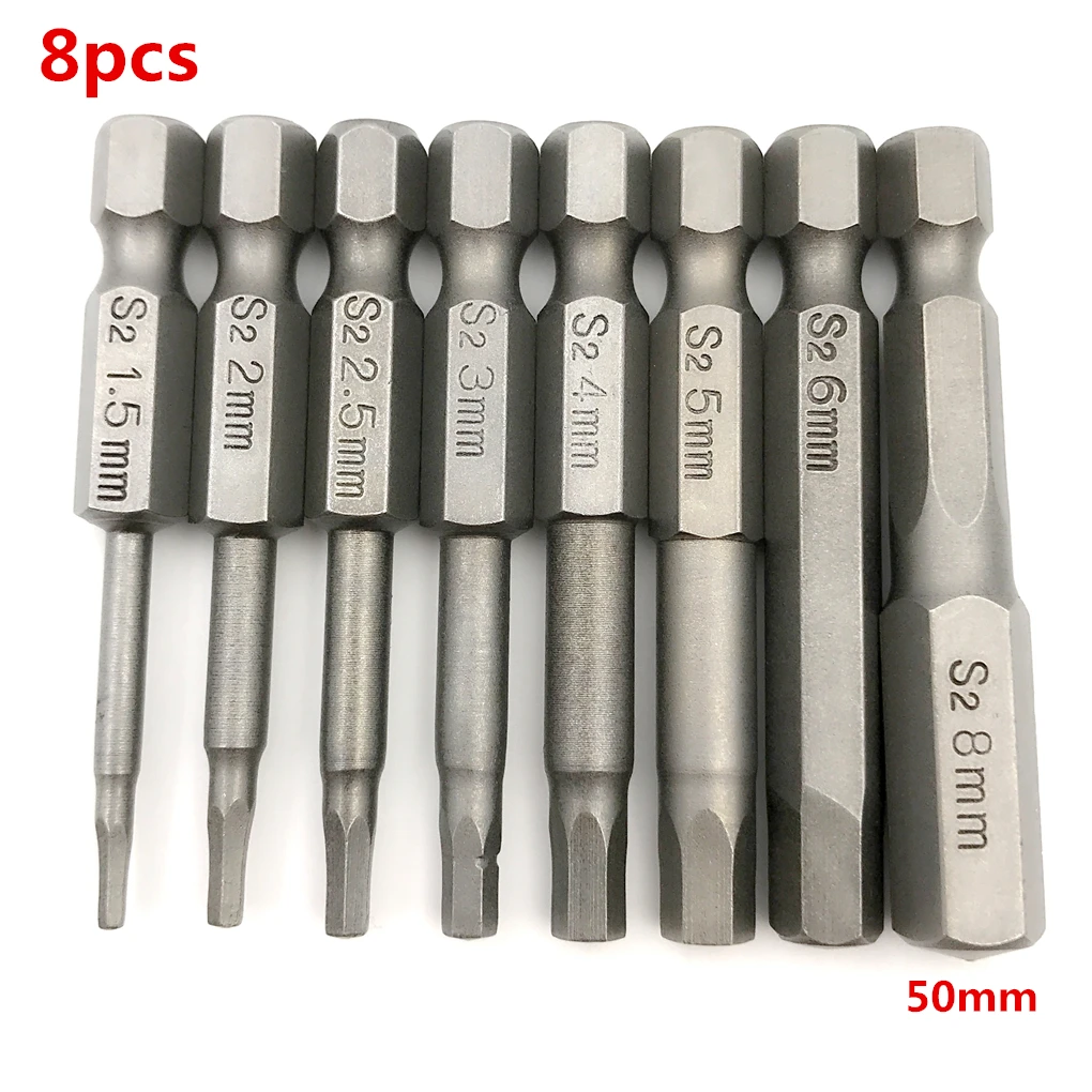 

8pcs 50mm Magnetic Head Screwdriver Bits 1/4" Hex Shank Screw Drivers Set 1.5-8mm For Power Tools