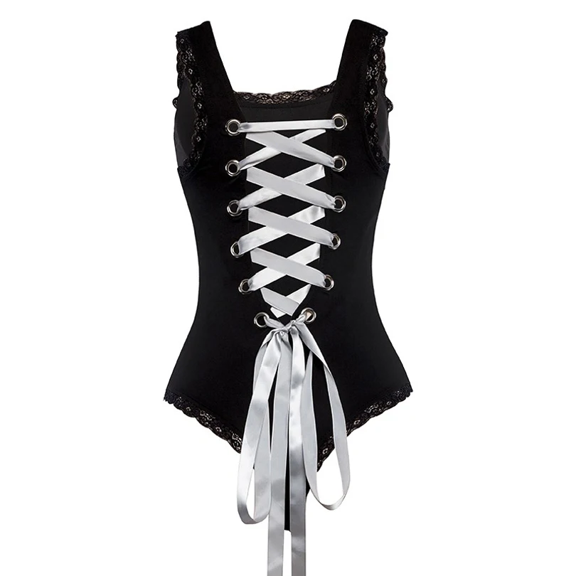 Back Ribbon Lace up Gothic Punk Women Bodysuits Summer Rompers Sexy Skinny Bandage Hollow Out Backless Slim Bodysuit for Girls Back Ribbon Lace up Gothic Punk Women Bodysuits Summer Rompers Sexy Skinny Bandage Hollow Out Backless Slim Bodysuit for Girls