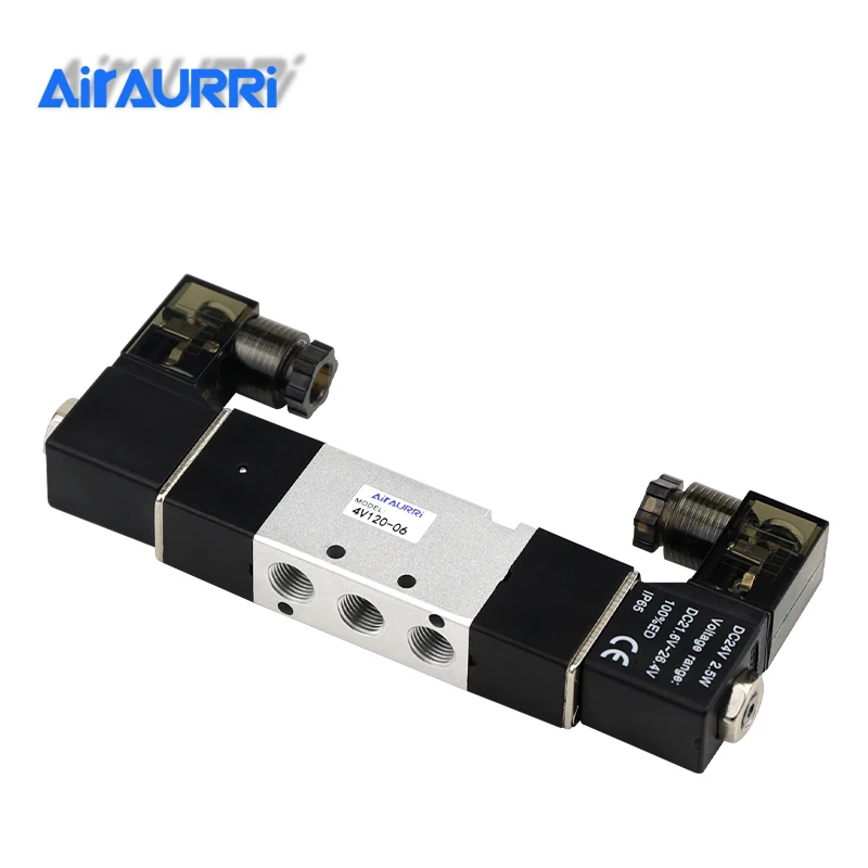 

4V120-06 Free Shipping High Quality 1/8'' DC 24V Double Postion 5 Way Air Solenoid Valve Dual Coils