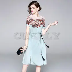 Cuelly 2019 Новое дизайнерское платье высокого качества для подиума женские элегантные цветные бусины на цепочке Летние Платья с цветочным