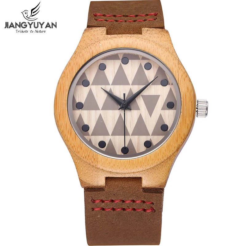 Bamboo Wood font b Watch b font Women Shock Resistant Quartz Genuine Leather Strap font b