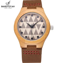 Bamboo Wood font b Watch b font Women Shock Resistant Quartz Genuine Leather Strap font b