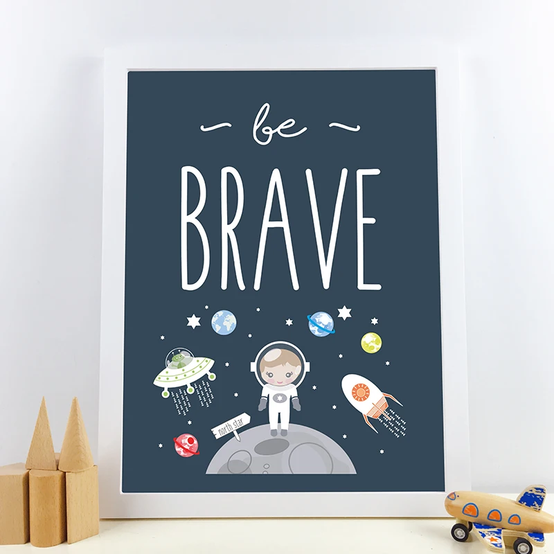 Космический тематический Детский Настенный художественный принт Be Brave& Be kind Quotes Холст Плакаты живопись подарок для маленького мальчика украшение стены детской комнаты