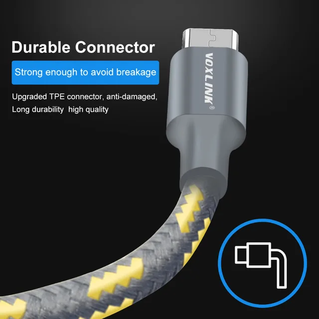 1m/3.3ft 2A Fast Charging and Data Sync Cord VOXLINK Micro USB Cable  for Android Samsung Charging Cable