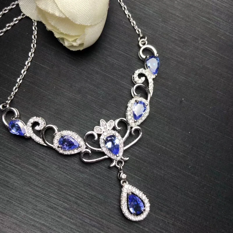 

Natural blue tanzanite Pendant necklace S925 silver Natural gemstone necklace Luxury Elegant crown women party gift jewelery