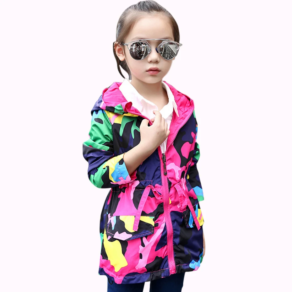 

Children's Coat For Girls Camouflage Girls Jacket Hooded Print Children's Windbreaker Spring Costumes For Girls 4 8 12 14 Years