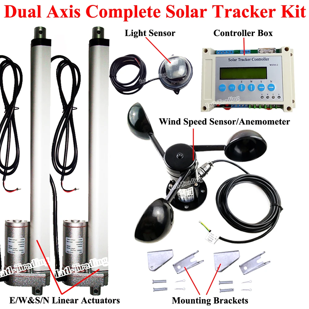 

DIY Solar Tracker Kit: 2*12" Linear Actuators DC Motor &Dual Axis LCD Controller &Wind Speed Sensor for Solar Panel Sun Tracking