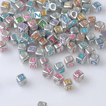 

200PCs 6x6mm Mixed silver Acrylic Alphabet/Letter Cube Pony Beads For Jewelry Making YKL0553X
