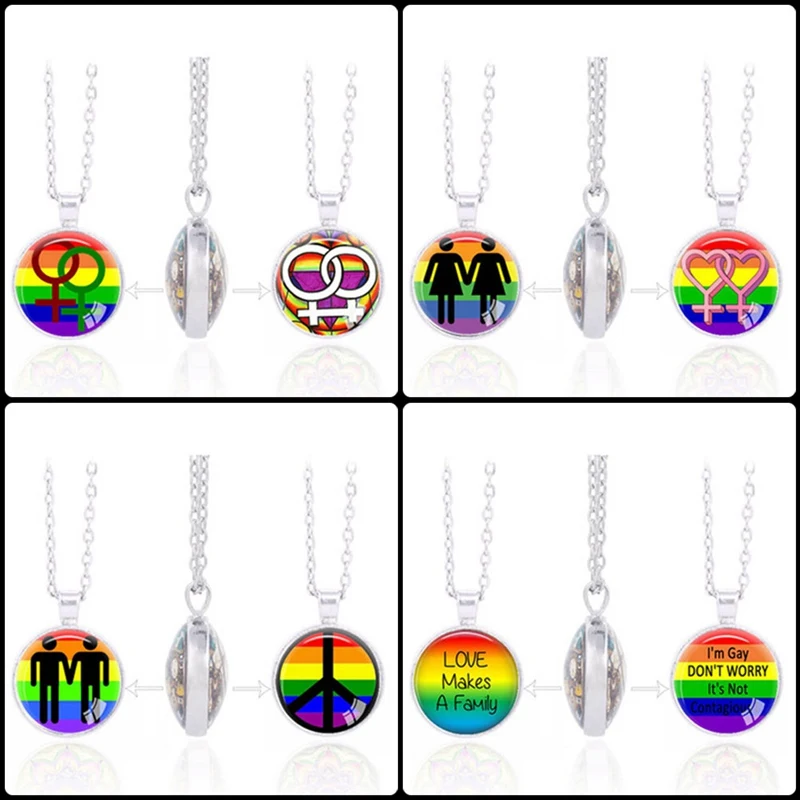 Двухстороннее ожерелье с подвеской для геев Прайд Мода LGBT Collares Радужный цветной узор талисманы Bijoux длинноцепочечный котел