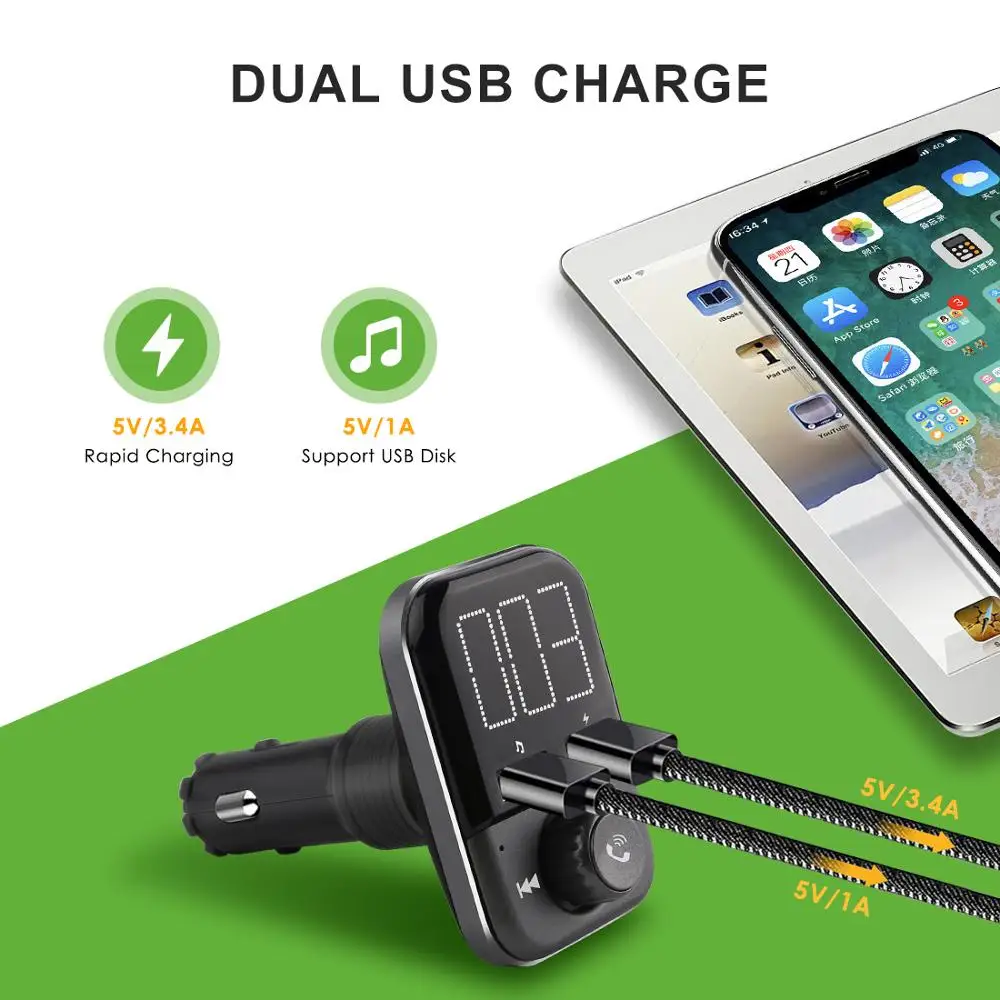 BT72 Wireless Bluetooth Car FM Transmitter AUTOPMALL Dual USB Radio Adapter FM Modulator TF Card Slot MP3 player Hand-free