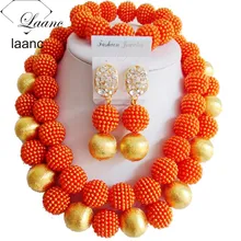Модный комплект ювелирных изделий в нигерийском стиле, Свадебный Африканский бисер, комплект ювелирных изделий, оранжевый шар ABD672