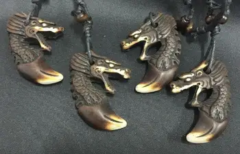 

FREE SHIPPING 12 PCS Tribal Imitation Hand-carved Chinese Style Amulet Dragon Necklace