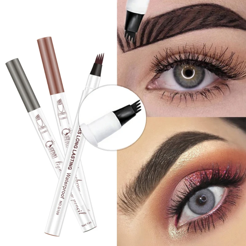 Eyebrow Pencil Waterproof Fork Tip Eyebrow Tattoo Pen 4 Head Fine