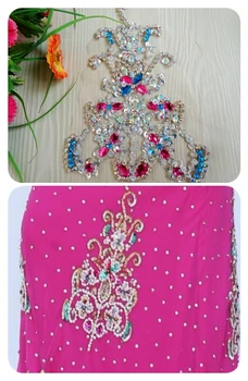 

A31 Handmade crystal patches clear AB/rose red/sky blue colour sew on Rhinestones applique with stones sequins beads 20*13cm