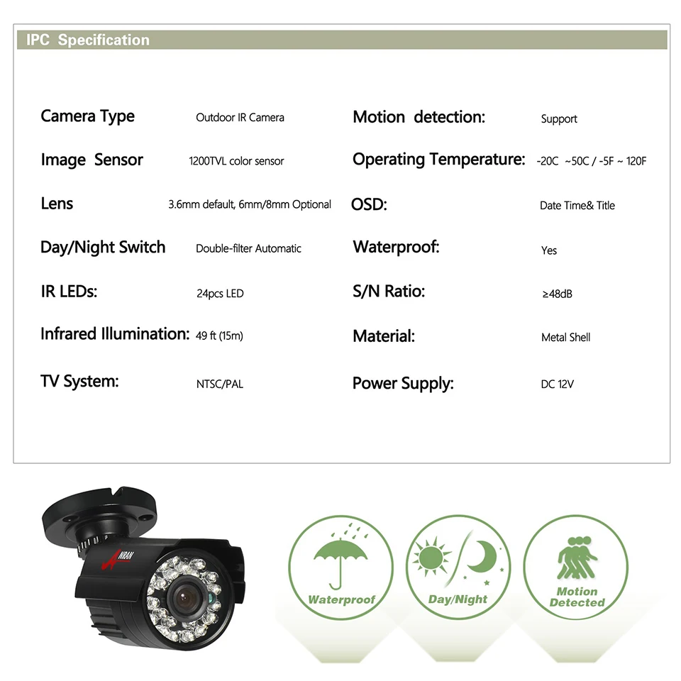 Anran видеонаблюдения HD 1200tvl Sony CMOS 24 ИК Открытый День Ночное Видение Широкий формат