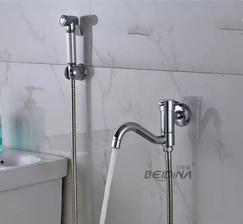 

Wall Mounted Luxury Chorme Polish Washing Machine Tap Bathroom Laundry Sink Faucet With Hand Shower Cold Faucet