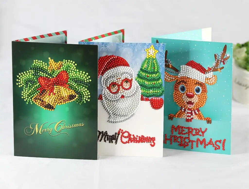 

Diamond Painting Cartoon Mini Santa Claus Merry Christmas Paper Greeting Postcards Craft DIY Kids Festival Greet Cards