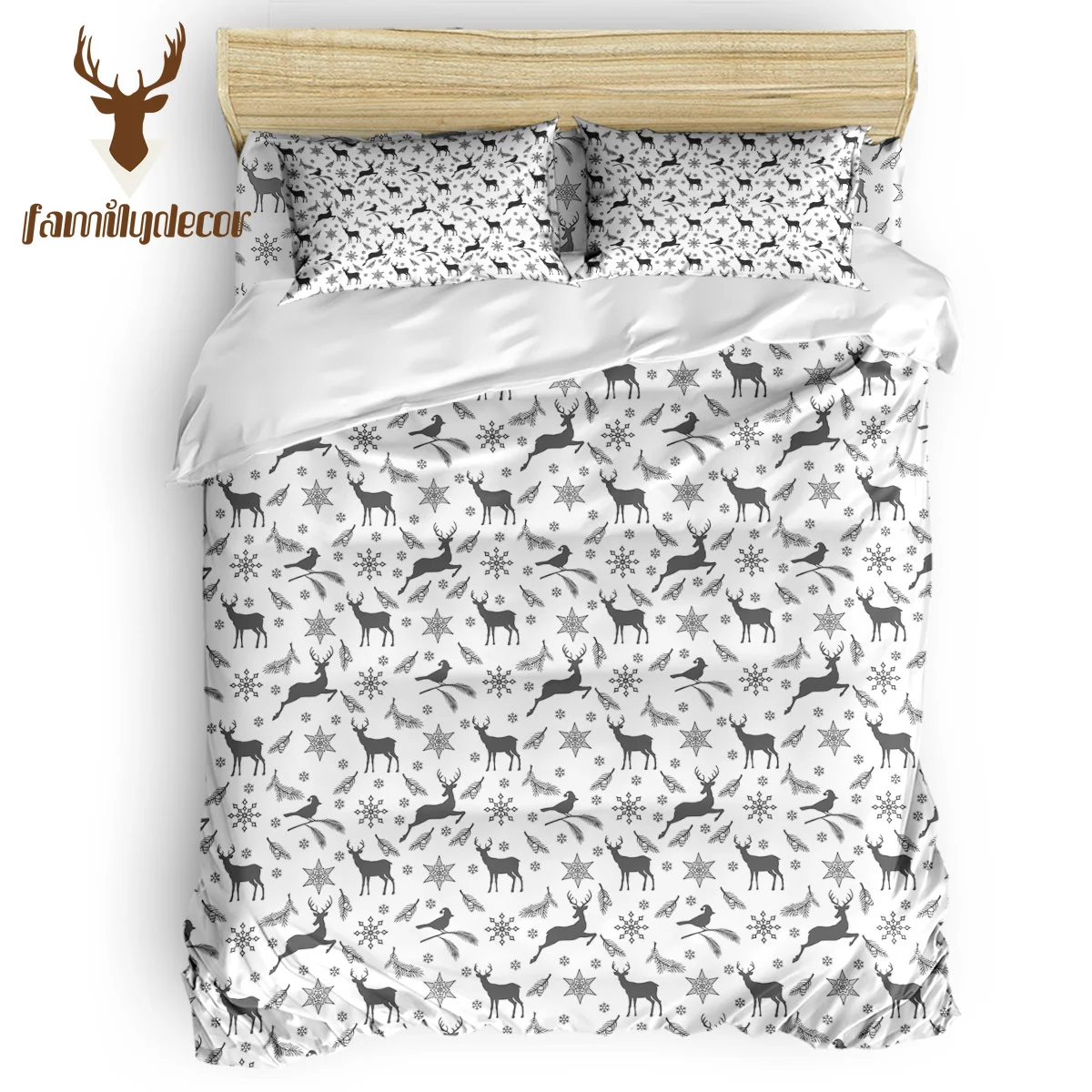 

Family Decor White Ethnic Deer Pattern Christmas George Washington's Birthday 4 Pcs Comforter Cover Set Machine Washable Duvet